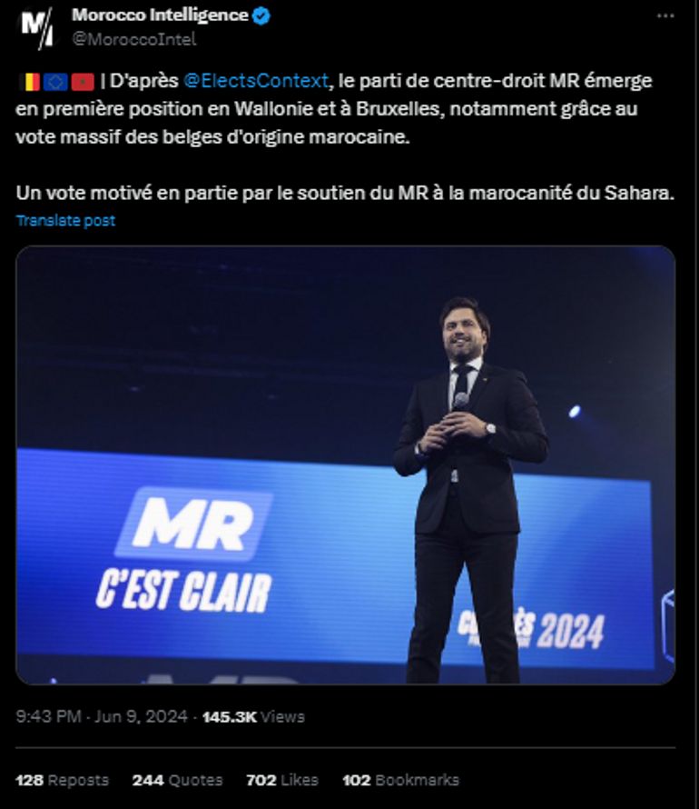 Non, ce n'est pas grâce au soutien des Belges d'origine marocaine et à sa "position" sur le Sahara occidental que le MR a gagné en Wallonie et à Bruxelles